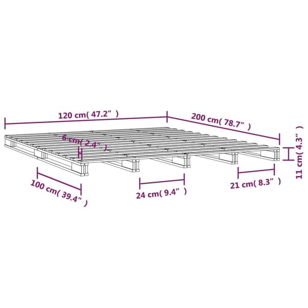 vidaXL Palleseng grå 120x200 cm heltre furu