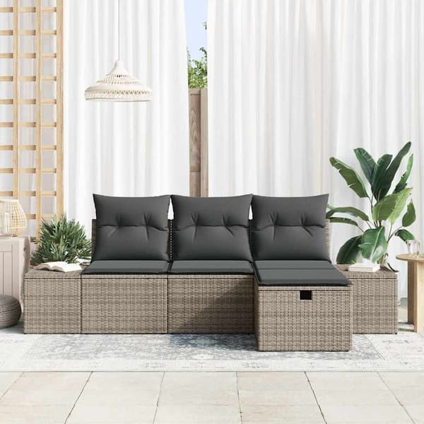 vidaXL Trädgårdsoffset med kudde 4 pcs Grå Poly rattan