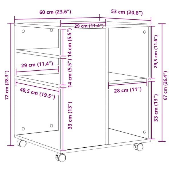 vidaXL Rulleskap røkt eik 60x53x72 cm konstruert tre
