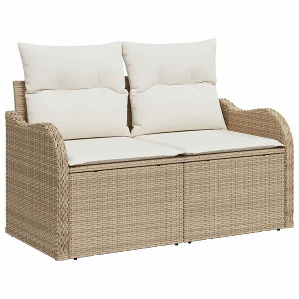 vidaXL Trädgårdsoffset med lagring 6 pcs Beige Poly rattan