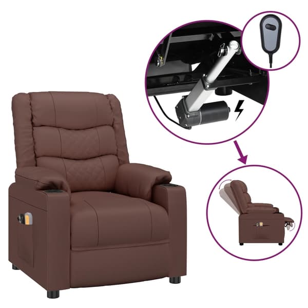 vidaXL Elektrisk massagefåtölj brun konstläder