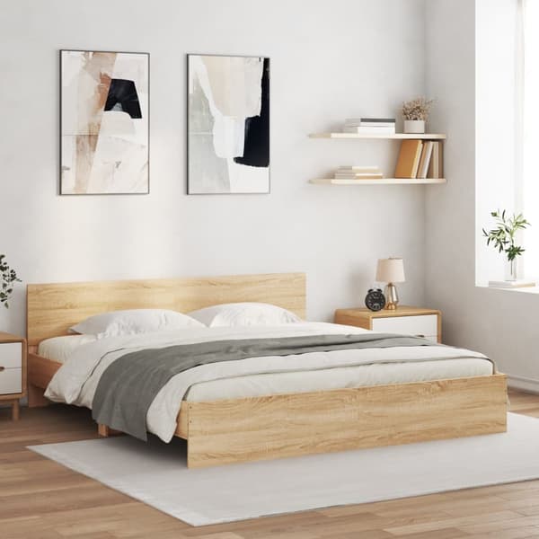 vidaXL Sengeramme med hodegavl sonoma eik 160x200 cm