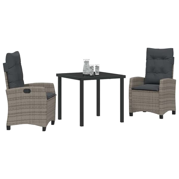 vidaXL Trädgårdsmöbelset med kudde 3 pcs Grå konstrotting