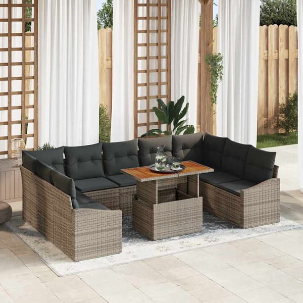 vidaXL Trädgårdsoffset med lagring 10 pcs Grå Poly rattan