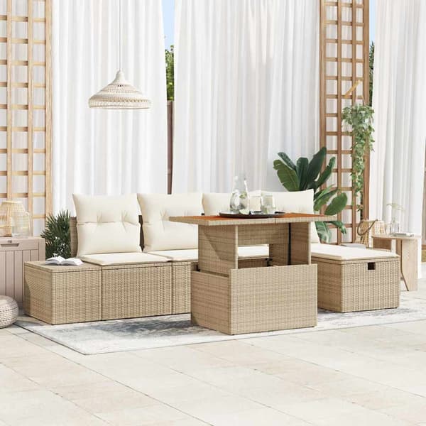 vidaXL Trädgårdsoffset 6 pcs Beige konstrotting