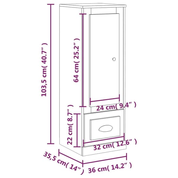 vidaXL Highboard sonoma eik 36x35,5x103,5 cm konstruert tre