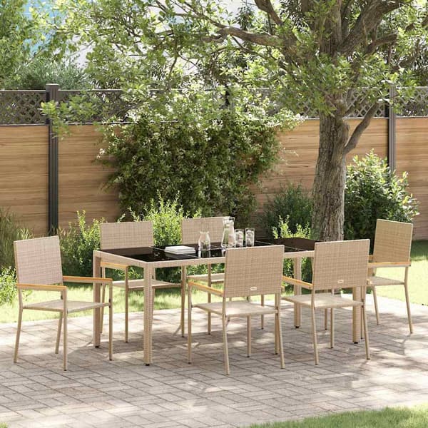 vidaXL Trädgårdsmöbelset 7 pcs Beige konstrotting