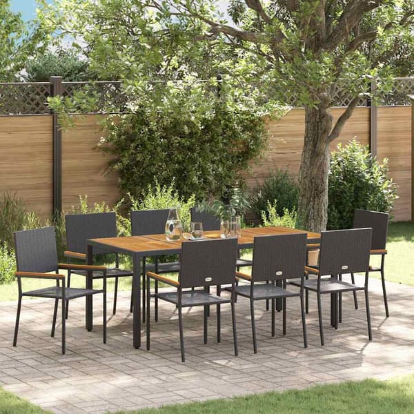 vidaXL Trädgårdsmöbelset 9 pcs Svart konstrotting