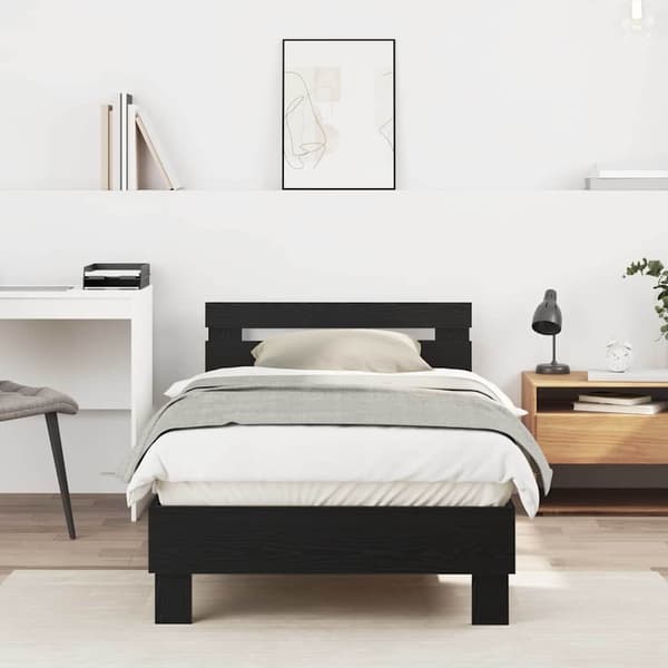 vidaXL Sengestel med hodegjerde Svart eik 90 x 190 cm Konstruert tre