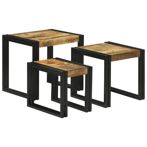 vidaXL Nesting Bord 3 pcs Brun og svart Solid mango tre og metall