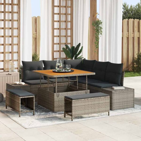 vidaXL Trädgårdsoffset med kudde med lagring 8 pcs Grå Poly rattan