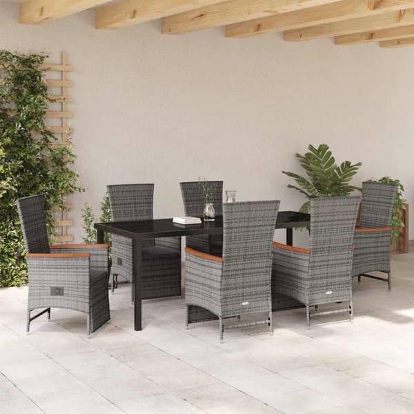 vidaXL Trädgårdsmöbelset med kudde 7 pcs Grå konstrotting