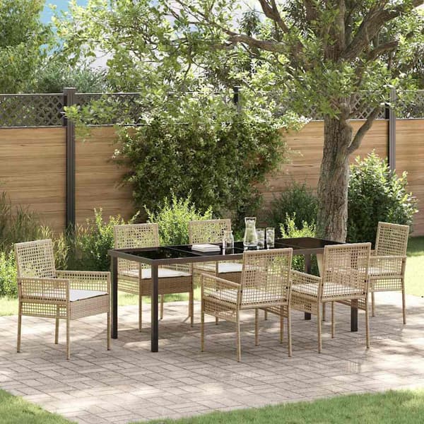 vidaXL Trädgårdsmöbelset med kudde 7 pcs Beige konstrotting