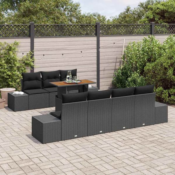 vidaXL Trädgårdsoffset med lagring 8 pcs Svart Poly rattan