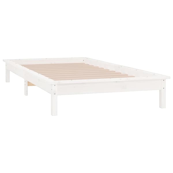 vidaXL Sengeramme med LED hvit 90x190 cm Single heltre