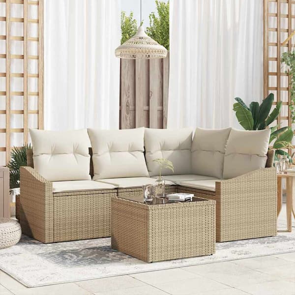 vidaXL Trädgårdsoffset 5 pcs Beige och gräddfärgad konstrotting