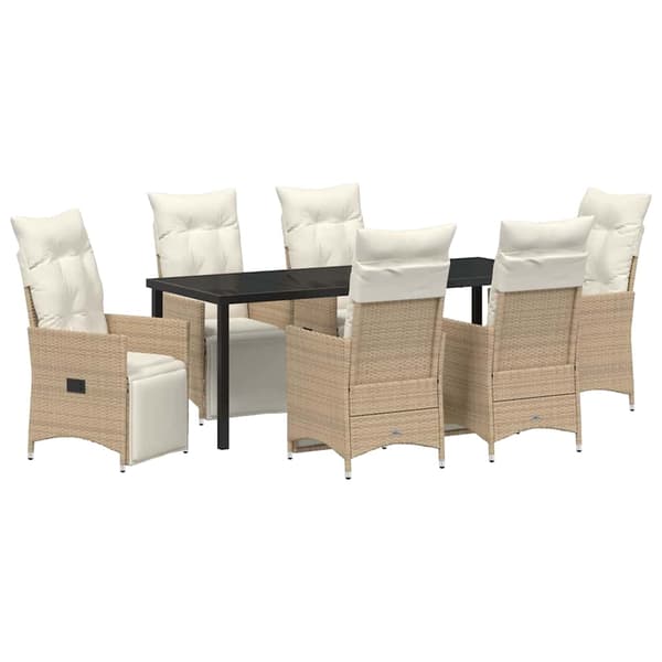 vidaXL Trädgårdsmöbelset med kudde 7 pcs Beige konstrotting