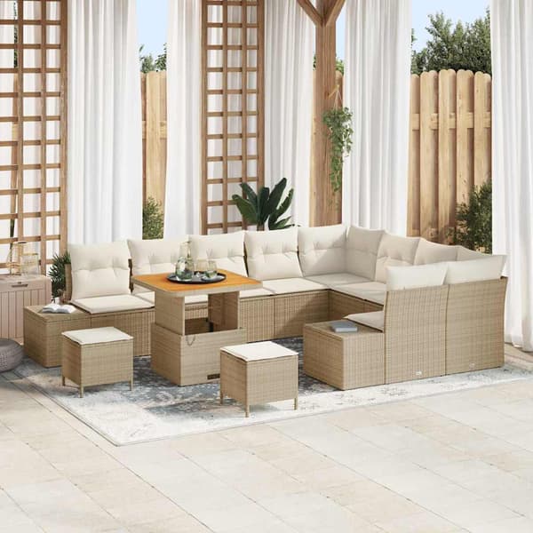 vidaXL Trädgårdsoffset med kudde med lagring 12 pcs Beige Poly rattan
