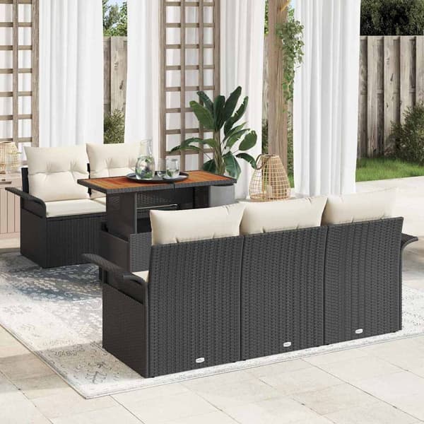 vidaXL Trädgårdsoffset med lagring 6 pcs Svart Poly rattan