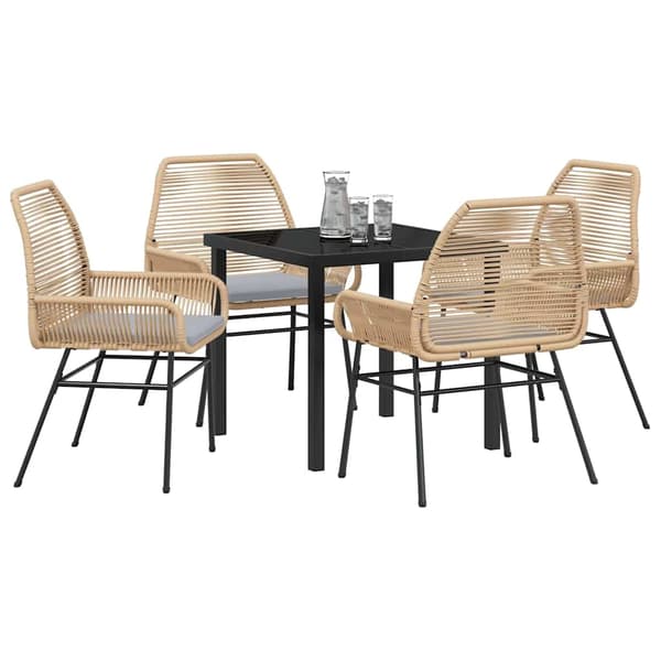 vidaXL Trädgårdsmöbelset med kudde 5 pcs Brun konstrotting