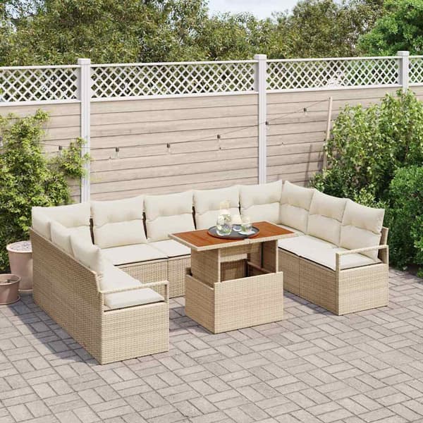 vidaXL Trädgårdsoffset med lagring 10 pcs Beige Poly rattan