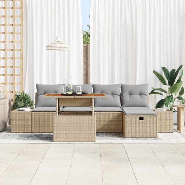 vidaXL Trädgårdsoffset 6 pcs Beige konstrotting