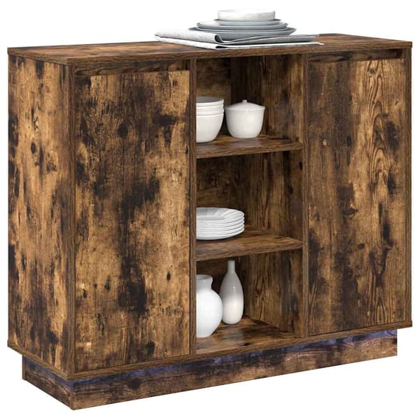 vidaXL LED sideboard Røkt eik 90 x 32 x 75 cm Konstruert tre