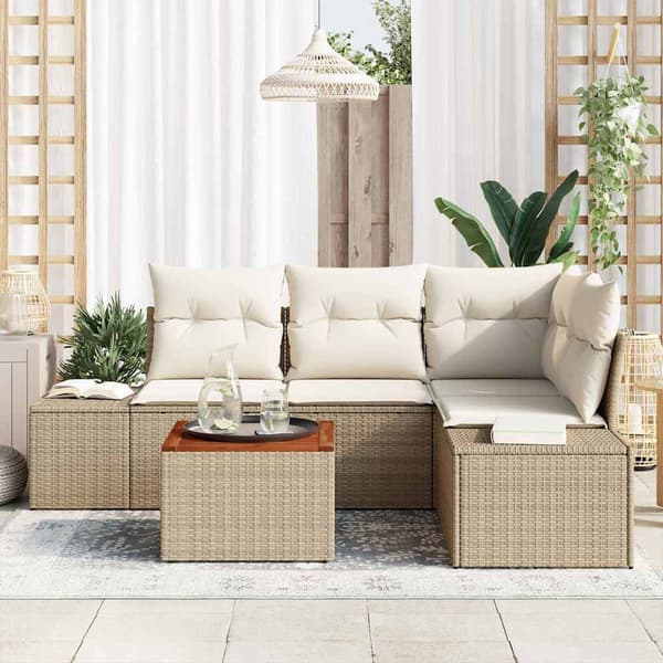 vidaXL Trädgårdsoffset 5 pcs Beige och gräddfärgad konstrotting