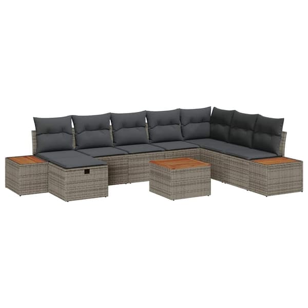 vidaXL Trädgårdsoffset med kudde 9 pcs Grå Poly rattan