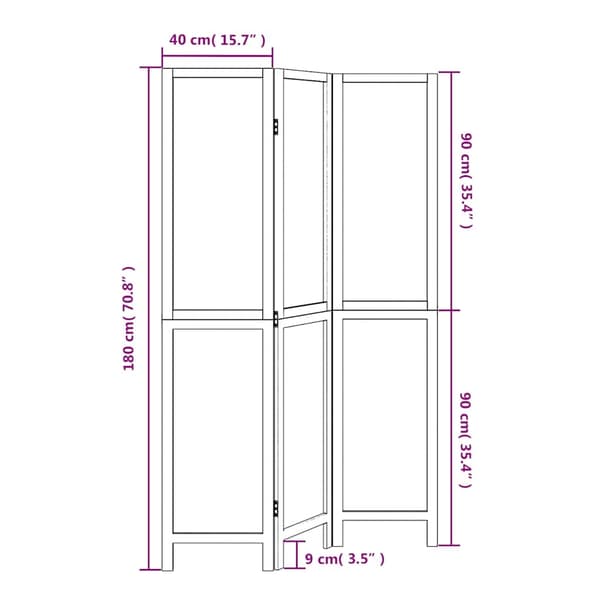 vidaXL Romdeler 3 paneler hvit heltre keisertre