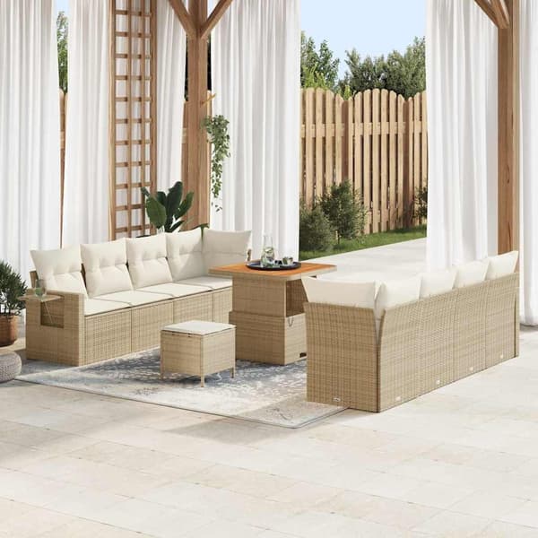 vidaXL Trädgårdsoffset med lagring 11 pcs Beige Poly rattan