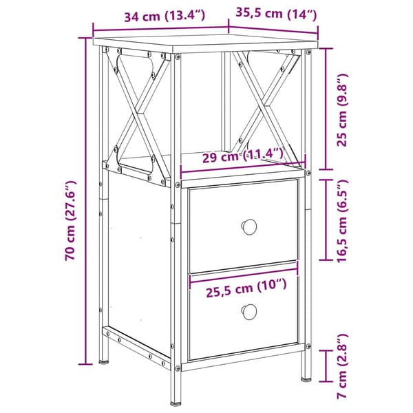 vidaXL Sängbord Svart ek MDF, Metall Medium Sängbord Rektangulär