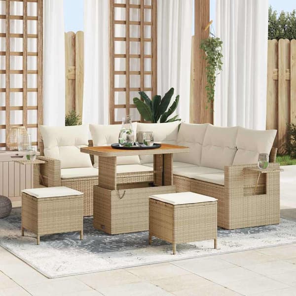 vidaXL Trädgårdsoffset 9 pcs Beige och gräddfärgad konstrotting