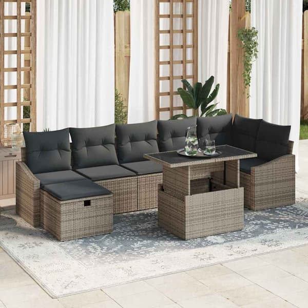 vidaXL Trädgårdsoffset med kudde med lagring 8 pcs Grå Poly rattan