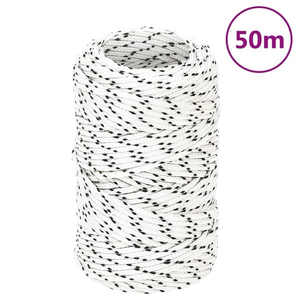 vidaXL Båtlina flätad vit 2 mm x 50 m polyester