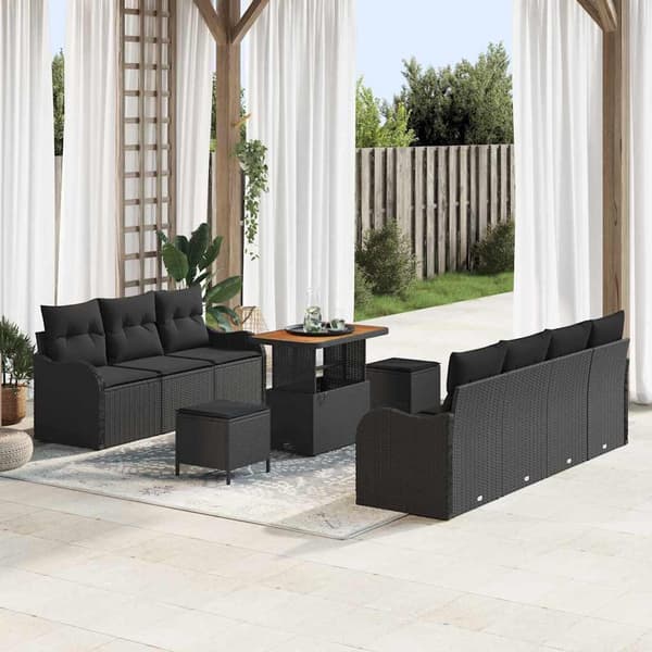 vidaXL 10 Delar Trädgårdsoffset med Kuddar Beige Poly Rotting Akacia