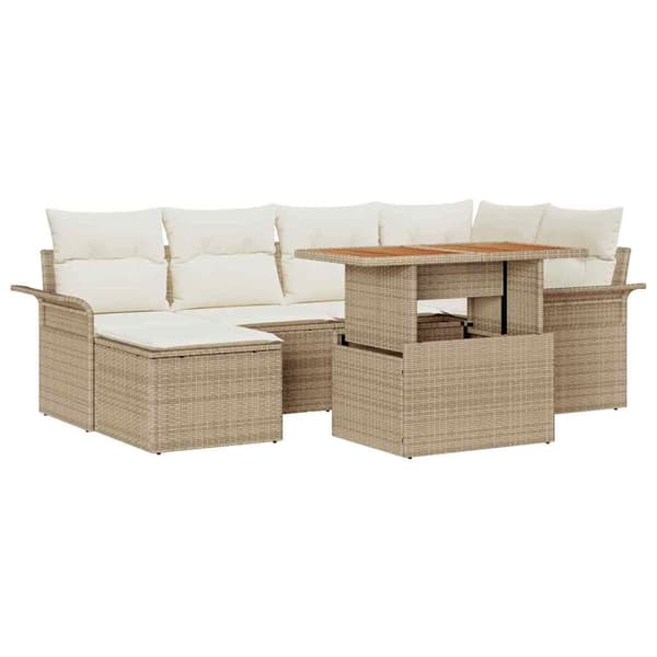vidaXL Trädgårdsoffset med lagring 7 pcs Beige Poly rattan
