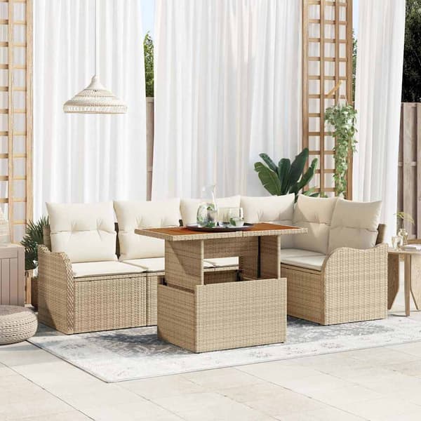 vidaXL Trädgårdsoffset med lagring 6 pcs Beige Poly rattan