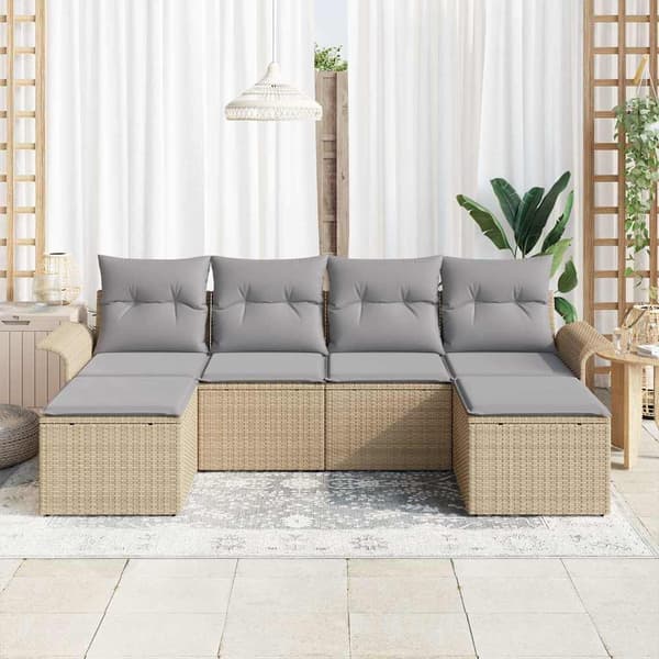 vidaXL Trädgårdssoffa Set med dyna 6 st Beige Poly rotting