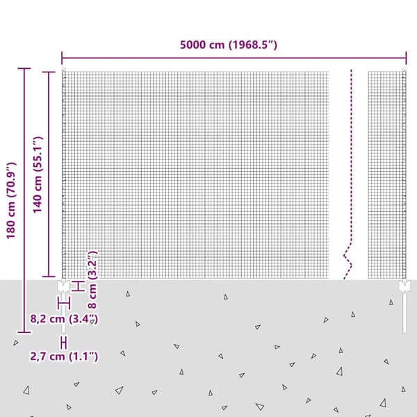 vidaXL Gjerde med innlegg. sølv 1.4 x 50 m Stål