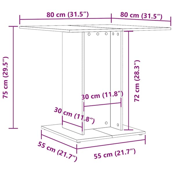 vidaXL Spisebord sonoma eik 80x80x75 cm sponplate