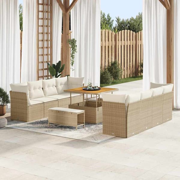 vidaXL Trädgårdsoffset 11 pcs Beige och gräddfärgad konstrotting