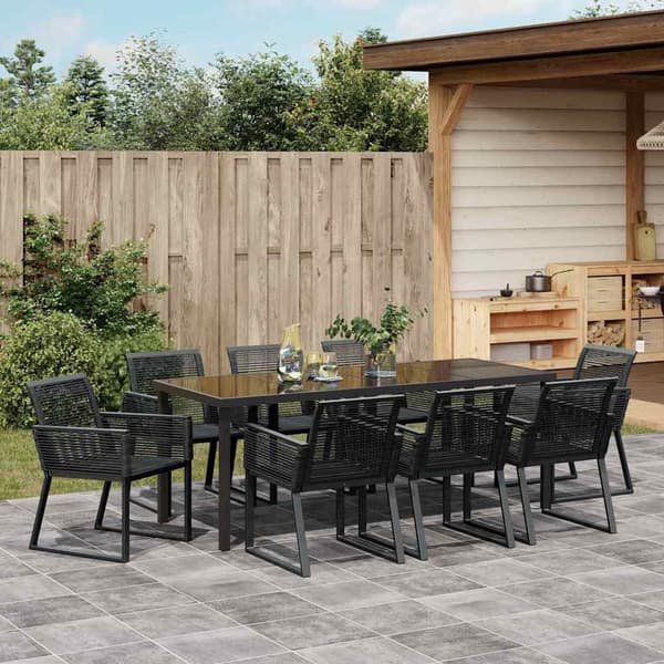 vidaXL Trädgårdsmöbelset 9 pcs Svart Pulverlackerat stål