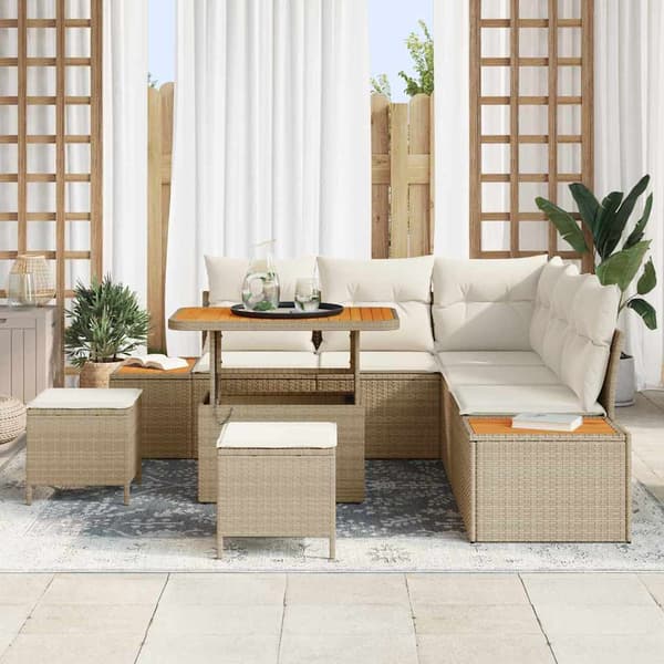 vidaXL Trädgårdsoffset med kudde med lagring 8 pcs Beige Poly rattan