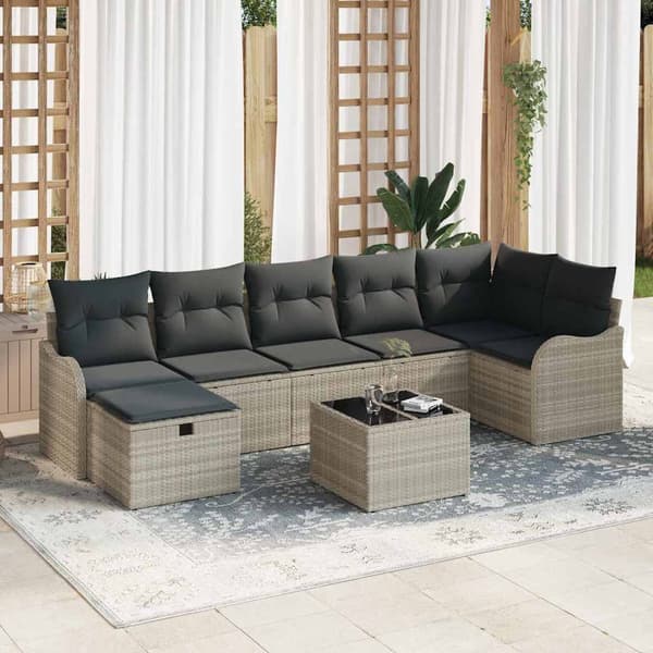 vidaXL Trädgårdsoffset med kudde med lagring 8 pcs Ljusgrå Poly rattan