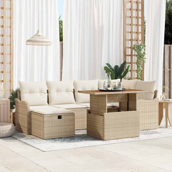 vidaXL Trädgårdsoffset 7 pcs Beige konstrotting