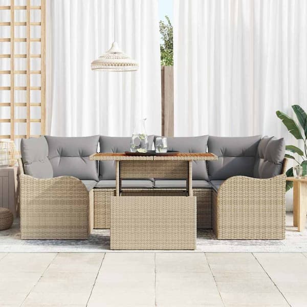 vidaXL Trädgårdsoffset med lagring 7 pcs Beige Poly rattan