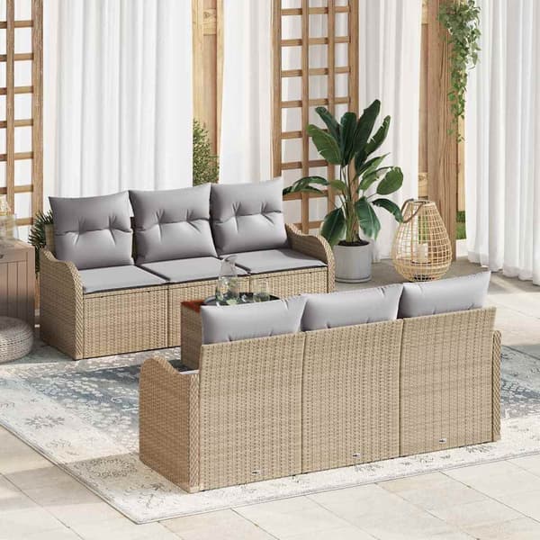 vidaXL Trädgårdsoffset 7 pcs Beige och Ljusgrå konstrotting