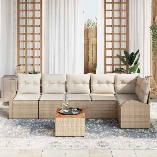 vidaXL Trädgårdsoffset 7 pcs Beige och gräddfärgad konstrotting