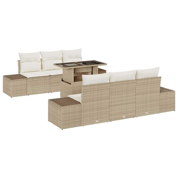 vidaXL Trädgårdsoffset med kudde 7 pcs Beige och gräddfärgad